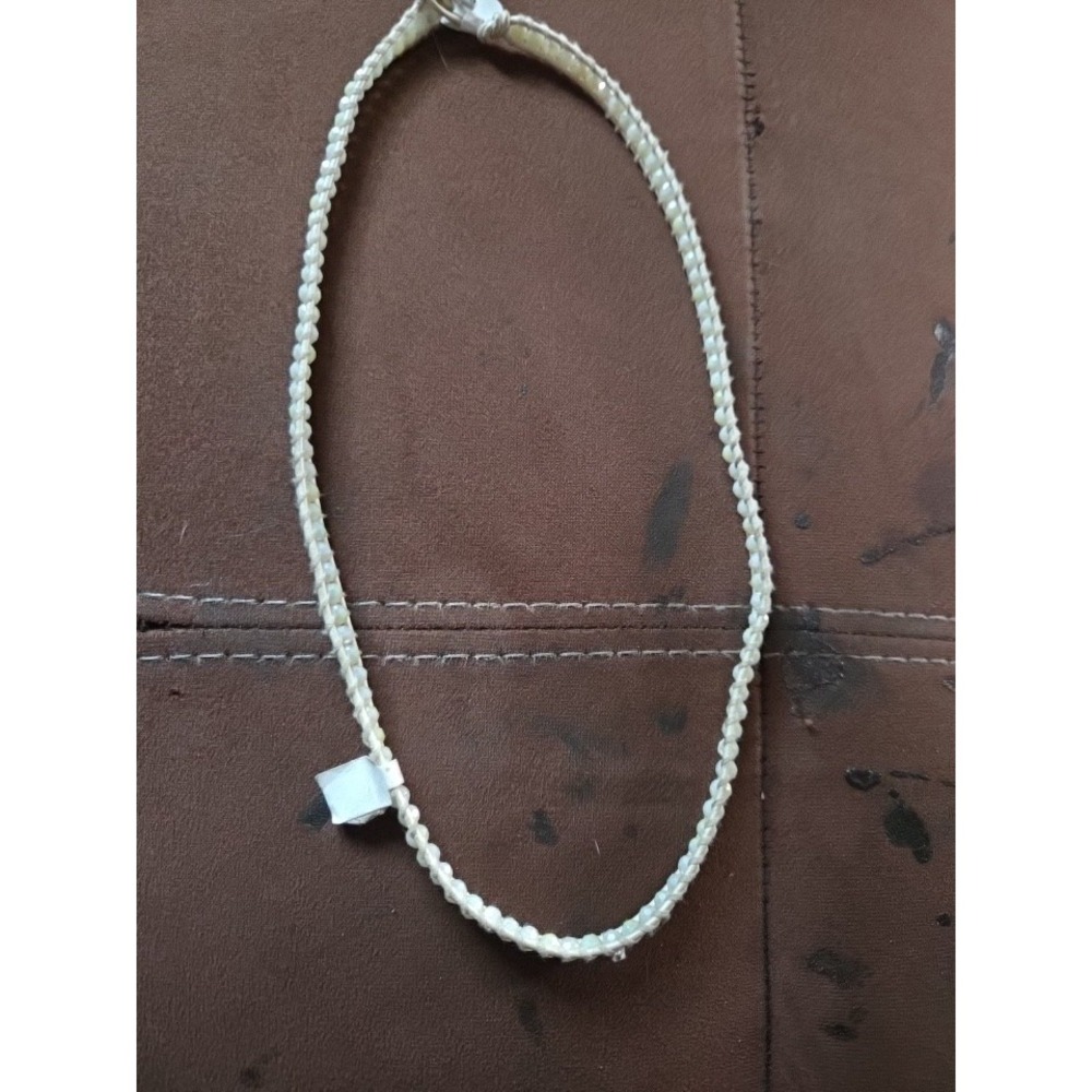 Victoria Emerson White Beaded Leather Wrap Necklace Bohemian Crystal Toggle